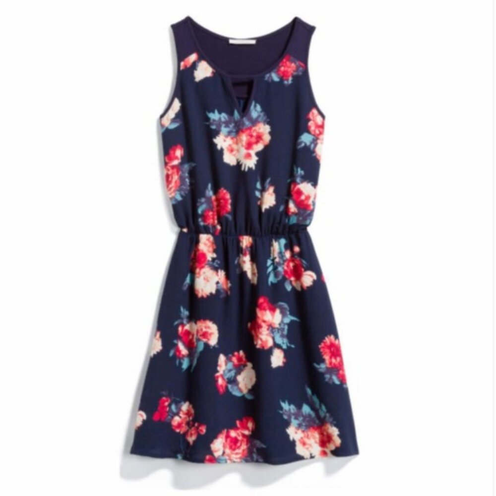 Market & Spruce Keyhole Neckline Sleeveless Evander Dress, Size S, Navy Floral